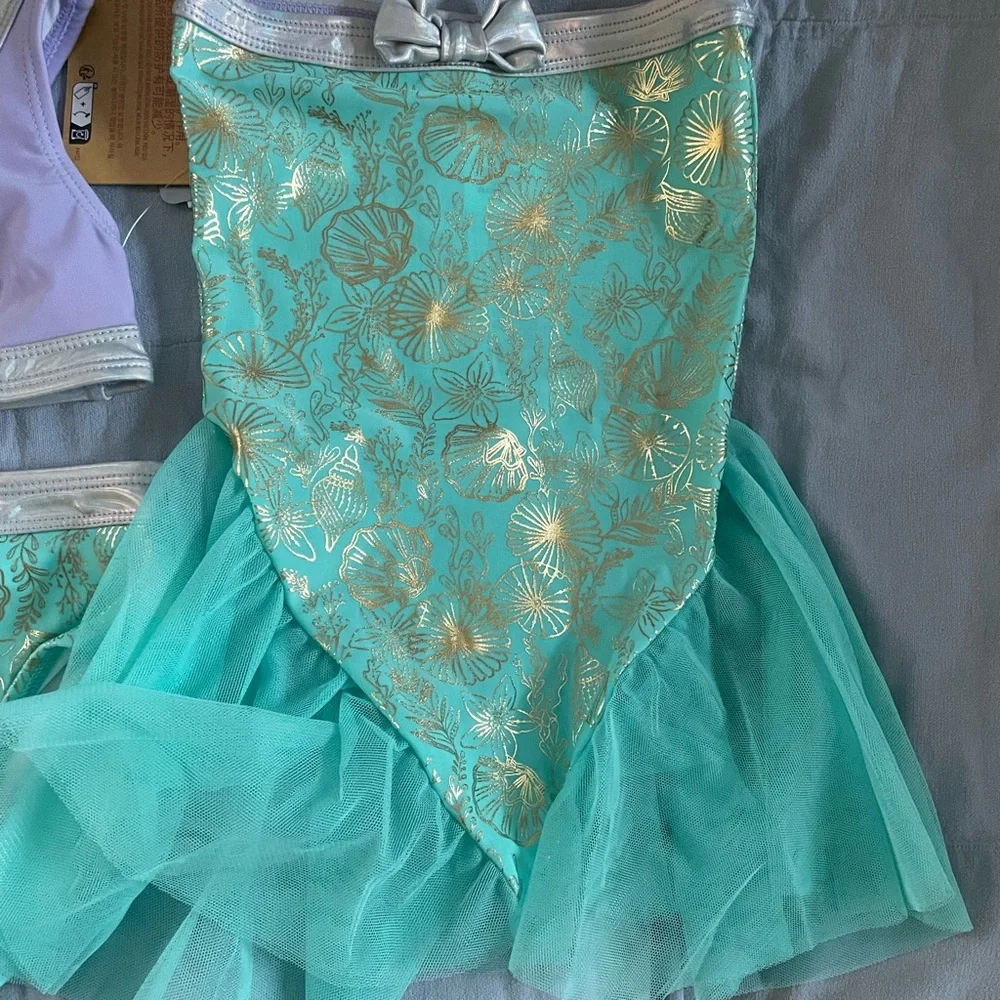 NEW Disney‎ Parks The Little Mermaid Girls 3-Piece Swimsuit Set Tail Skirt Sz 2